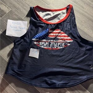 Rebel Athletic Navy Tank Top with American Flag Lips